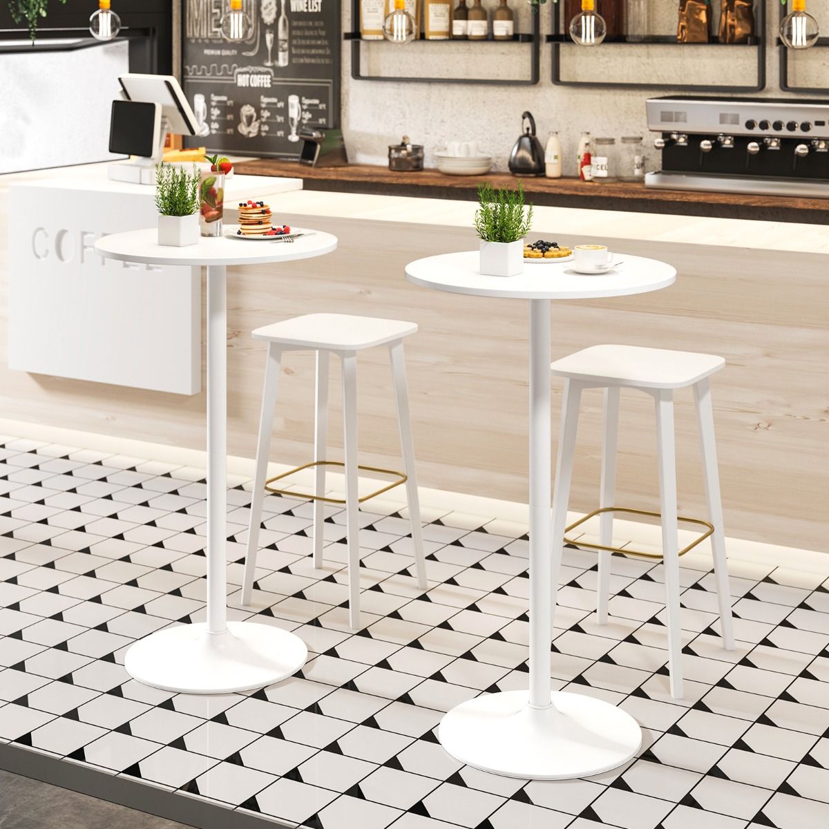 Coast Ronde Bartafel en Eettafel - In hoogte verstelbaar - 2-in-1 - Wit - 2 stuks
