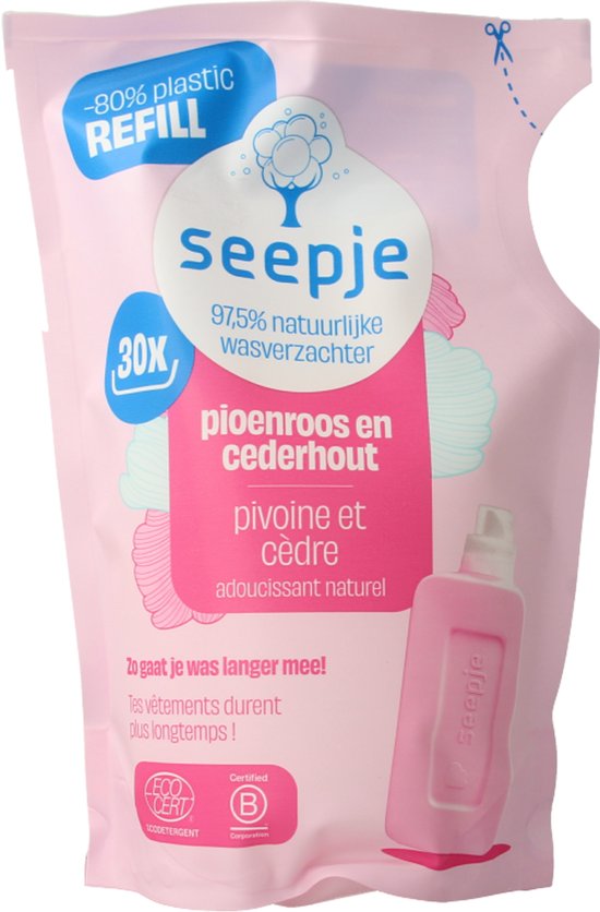 Seepje Wasverzachter Navulling Pioenroos en Cederhout 30 Wasbeurten - 750 ml