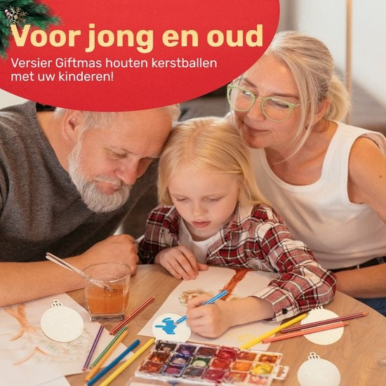 Giftmas Houten Kerstballen – Kerstversiering voor Binnen – Kerstbal van Hout – Kerst – ⌀6,5cm - 50 Stuks