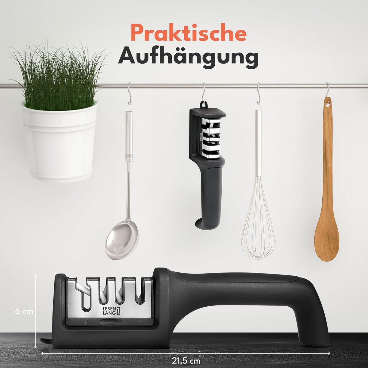 LEBENLANG Messenslijper - 4 Niveaus - 22 x 6.5 x 5.5 cm - Zwart