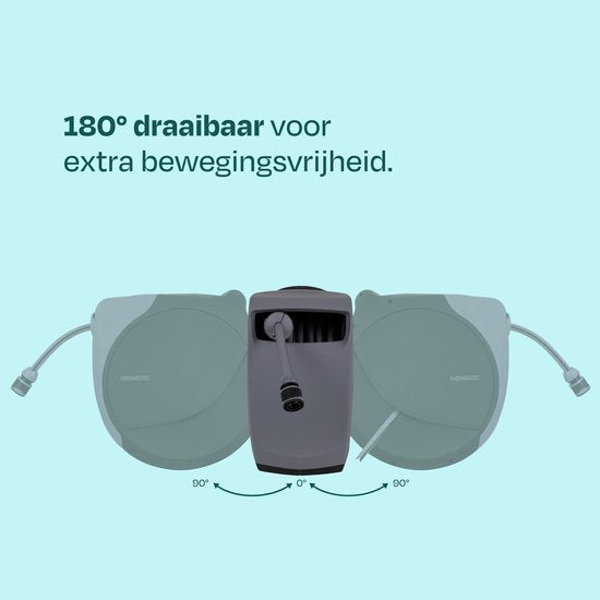 VONROC Automatische slanghaspel – wandslangbox – Incl. 30m premium tuinslang, 8-standen broespistool en koppelingen – zwart/grijs