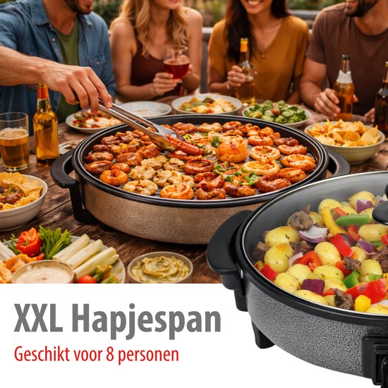 alpina Hapjespan - Partypan met Deksel en Thermostaat - Antiaanbaklaag voor Bakken en Warmhouden - 1500W Elektrisch Hapjespan met Glazen Deksel - Cooltouch Handvatten - Ø40cm