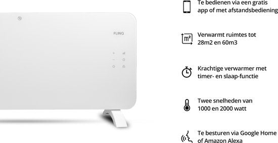 FlinQ Slimme Paneelverwarmer met WiFi - Verwarming elektrisch - Verwarmingspaneel - Elektrische kachel - Convectorkachel - Portable Heater - 2000W - Wit