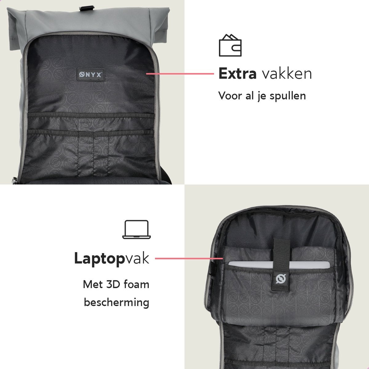 ONYX Rolltop Rugzak 25 tot 40L - Met Laptopvak - Verstelbare Rugtas - Reistas - Waterbestendig en Duurzaam - Grijs