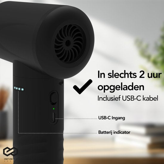 Infinity Goods 4-in-1 Luchtblazer - Perslucht - 53K RPM - Blazen En Zuigen - Gecomprimeerde Lucht - Draadloos En Oplaadbaar - Zwart