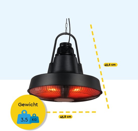 BRASQ Retro Elektrische Terrasverwarmer hangend – 3 warmtestanden – met afstandsbediening – IP24 -Spatwaterdicht - Voor binnen en buiten – 2000 W