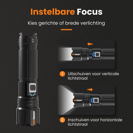 Veltrion Zaklamp LED Oplaadbaar - Gratis Accessoires - Militaire Zaklamp - 6000 Lumen - 26650 Batterij - 5 Standen - Powerbank Functie - Zaklamp op Batterijen - Noodpakket
