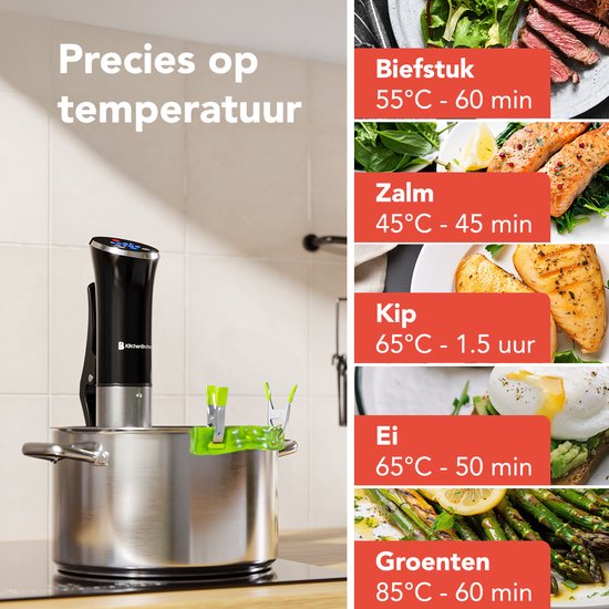 KitchenBrothers Sous Vide Stick – Incl. Accessoires – 1200 W – 11 x 7,5 x 34,7 cm – Zwart/RVS
