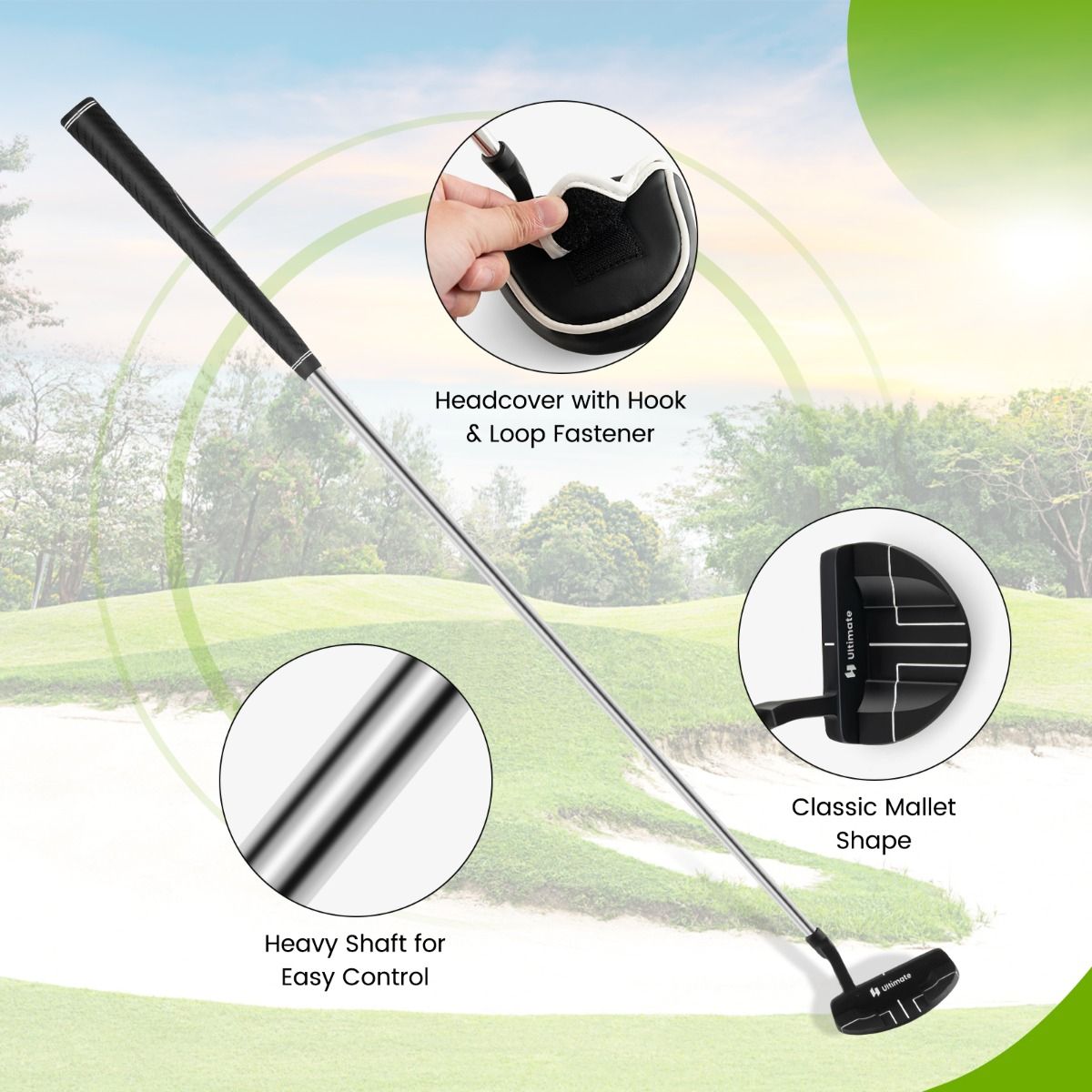 Coast Golfputter - malletkop - antislip handgreep - 89 cm - zwart