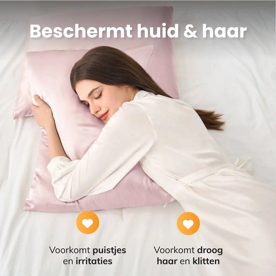Satijnen set kussensloop - Incl. bonnet en slaapmasker - 60x70 cm - Slaapmuts - Krullen - Satijn - Moerbij - Zijden - Beauty - Silk - Zachte - Satin roze - Soft & Silky