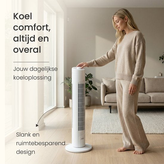 Energiezuinige Ventilator - Torenventilator met 3 blaasstanden en oscilatie - Slaapkamer - Wit - JAP Quebec