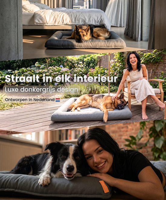 Happysnoots® Orthopedisch Hondenkussen - XL Hondenmand 85 x 70 cm - Wasbaar Hondenbed - Grijs Benchkussen met Rits