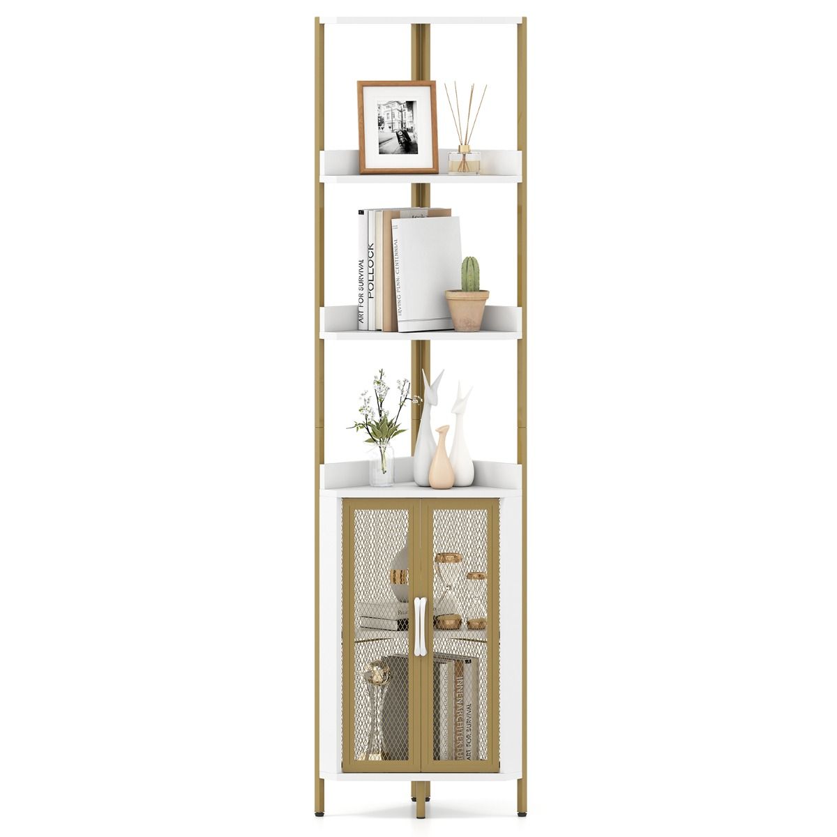 Coast Hoekboekenkast - 6 planken - metalen frame - rustiek bruin en zwart - 170 cm hoog