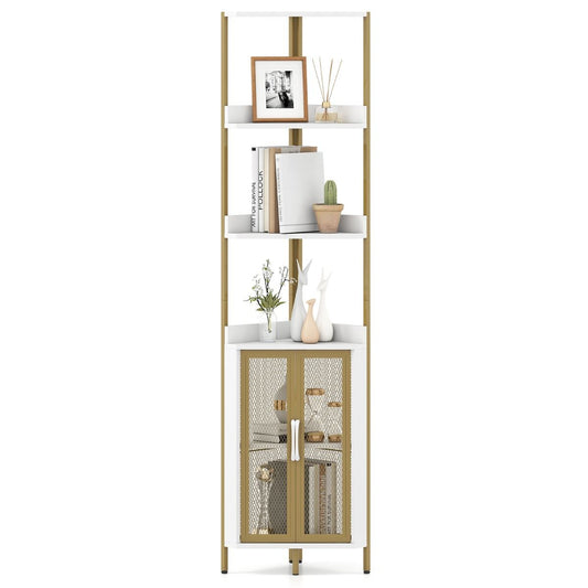 Coast Hoekboekenkast - 6 planken - metalen frame - rustiek bruin en zwart - 170 cm hoog