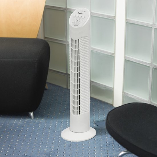 Bestron Torenventilator, Ventilator met 3 snelheidsstanden & 75° graden draaifunctie, incl. Timer, hoogte: 78 cm, 35W, AFT760W, kleur: wit