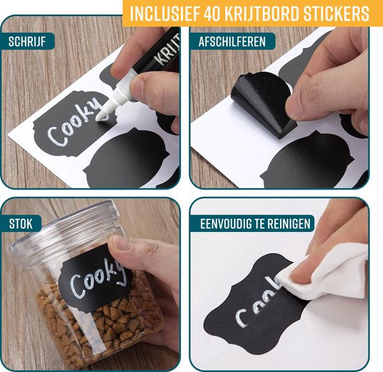 NAPI 4 Krijtstiften Wit - Afwasbaar - Raamstiften 3 & 6mm - Krijtstift Markers voor Krijtbord & Raam - Whiteboard Stiften - Whiteboardmarkers – Glasstiften - Krijtmarker - Porselein - Glas - Incl. 20 Stickers