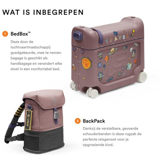 Stokke JetKids Reispakket, Hazy Lilac - Met BedBox Ride-On koffer en rugzak - Voor kinderen van 2-7 Jaar (tot 35 kg)