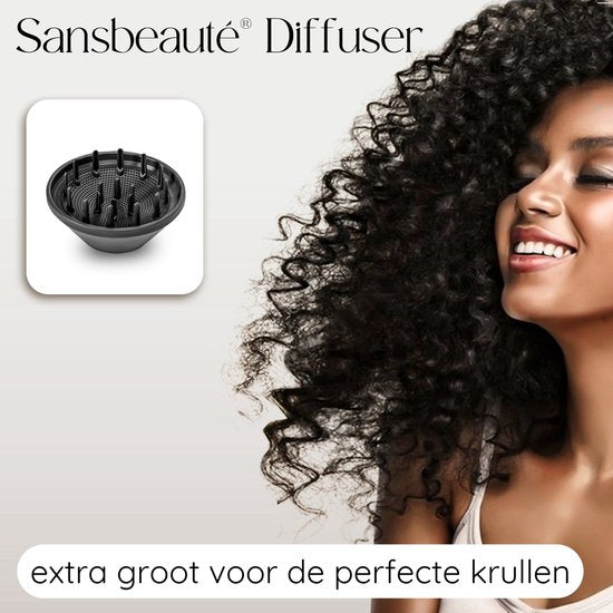 Sansbeauté® Föhn met Diffuser – Krullen – 110.000RPM - Ionische Haardroger met Borstel - 3 Standen - 3 Opzetstukken – Reisföhn - Coolshot – Haarföhn met Diffuser – Hair Dryer - 2000W - EssentiaPRO®