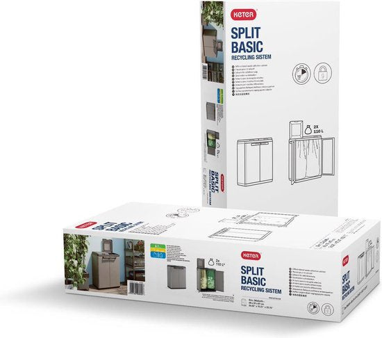 Keter Split Basic Recycling Vuilnisbak voor buiten - 68x39x85 cm - Grijs/Zwart