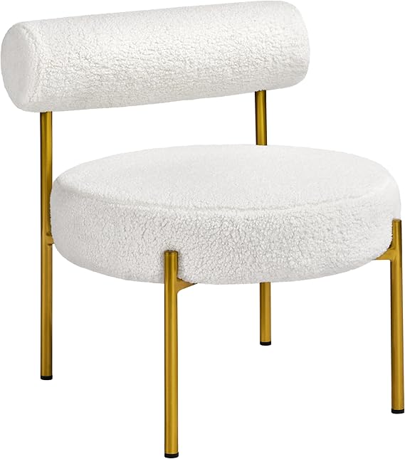 Yaheetech Bouclé Fauteuil - Gestoffeerde Stoel - Ø58 cm Zitvlak - Metalen Poten