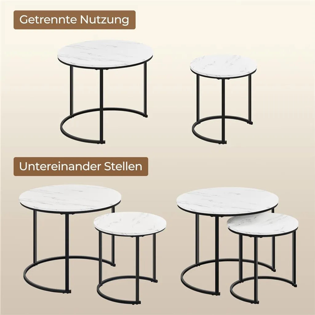 Yaheetech Salontafel Set van 2 – Wit – Rond – Ø60 x 50,5 cm en Ø40 x 41,5 cm