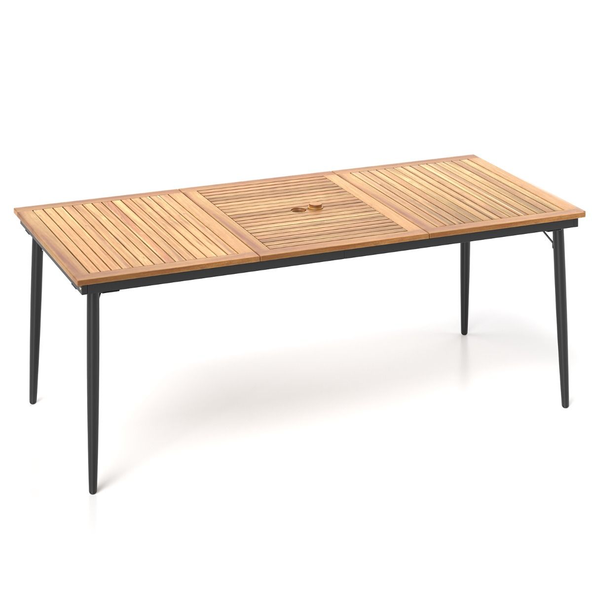 Coast tuintafel voor 8 personen - acaciahout met metalen poten - parasolgat 5 cm - naturel en zwart - 200 x 90 cm