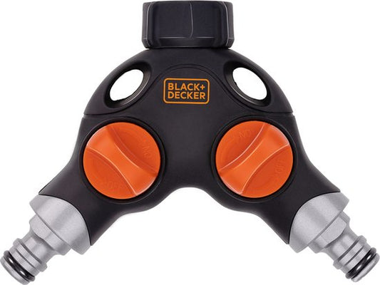 BLACK+DECKER Kraanstuk - 3/4 Inch Connector - Waterstop - 2 Weg Splitser - Zwart/ Oranje
