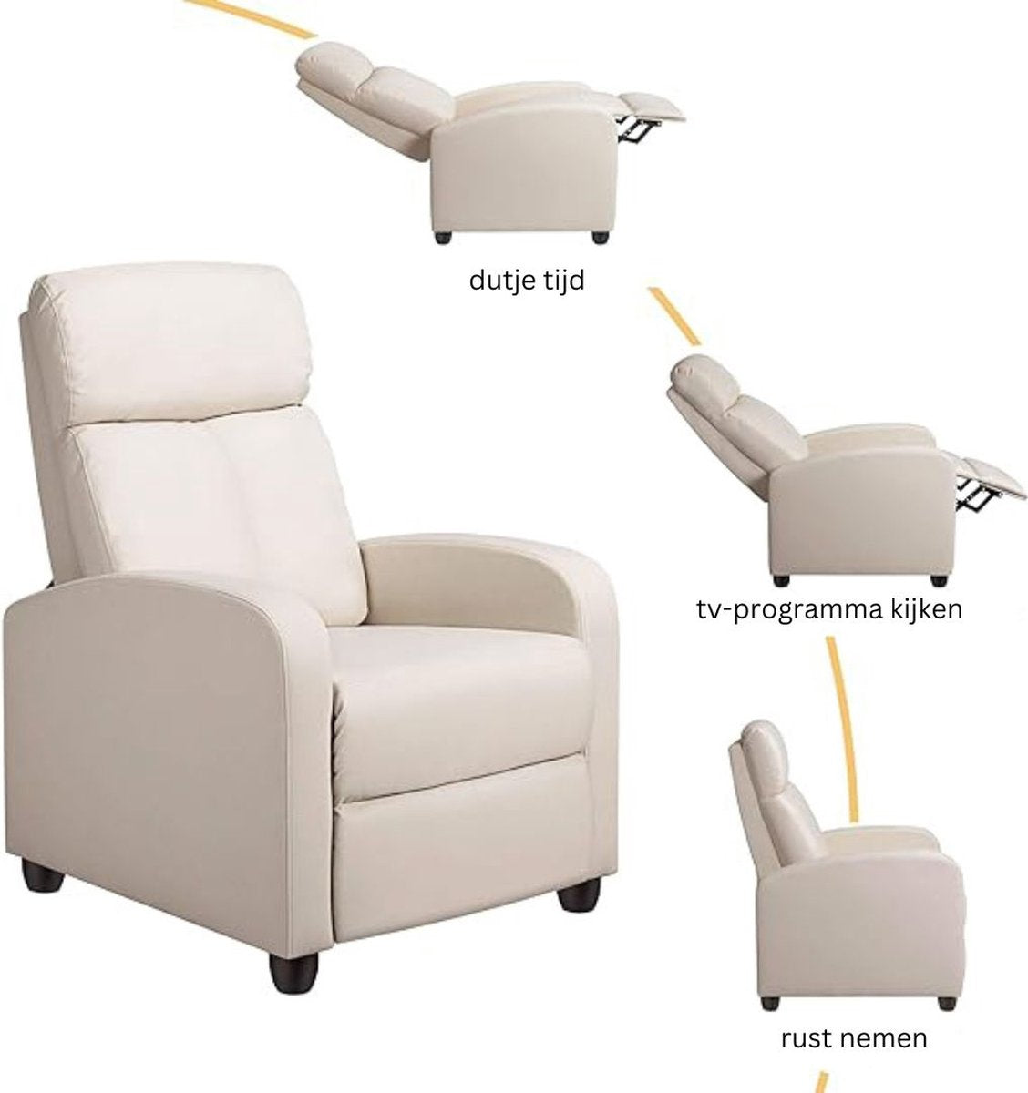 Yaheetech Relaxfauteuil - Zwart - PU Leer - Verstelbaar - 120 kg - Met Voetsteun