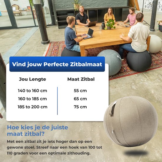 Backerz Zitbal 65 CM - Zitballen met Hoes Linnen - Ergonomische Bureaustoel Kantoor en Thuis - Luxe Yoga Bal - Zand Grijs