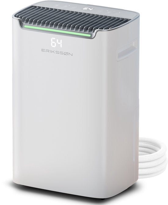 Erikssøn Luchtontvochtiger Dry Pro Plus - Ontvochtigt Tot 20 Liter Per Dag - Was-droog Functie - Geschikt Voor Huis, Slaapkamer , Badkamer , Woonkamer En Kelder - Dehumidifier - Wit