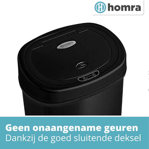 Homra Fonix Sensor Prullenbak 50L – Automatisch Deksel – Zwart RVS