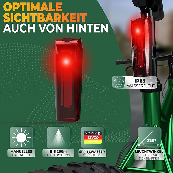 MIVELO Fietsverlichting Set – USB Oplaadbaar & Waterdicht – 70 Lux – Zwart