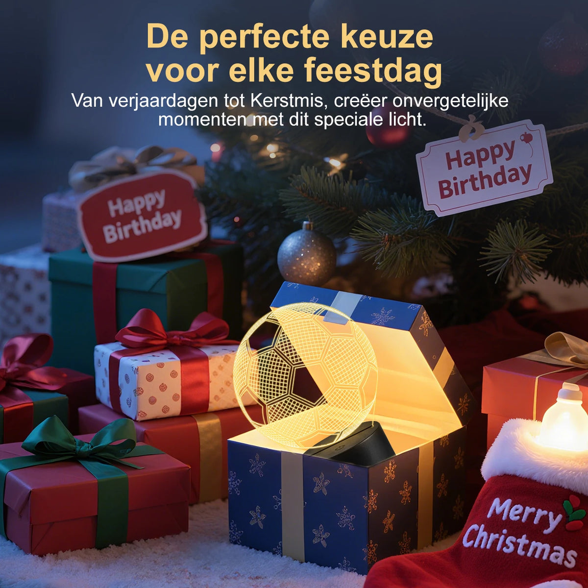 VIVREAL 3D LED Voetbal Nachtlampje - 15 x 17,5 cm - 16 Kleuren, Afstandsbediening, Touch