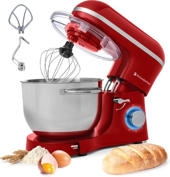 KitchenBrothers Keukenmachine - Keukenmixer - 6L Mengkom - 1400W - Rood