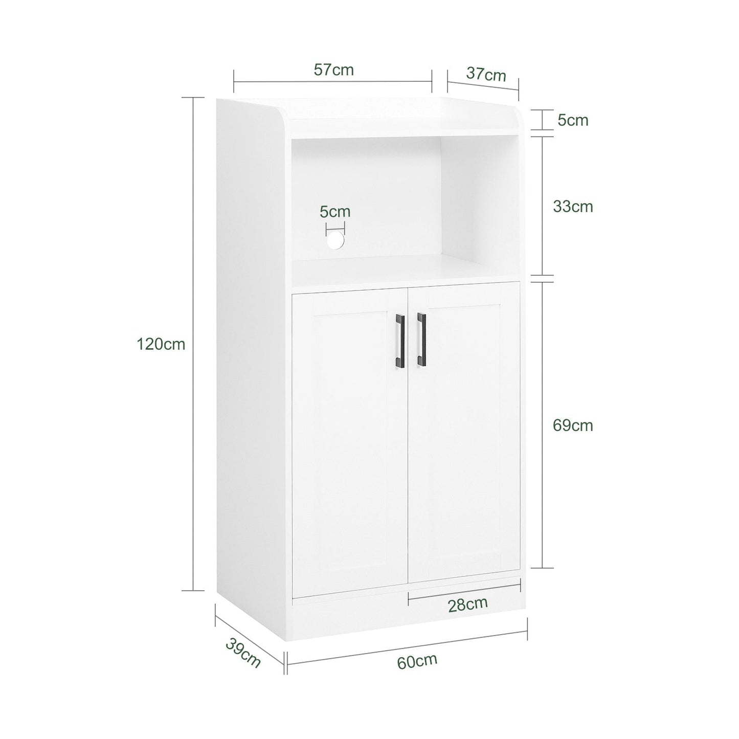 SoBuy Keukenkast – Met Deuren & Open Compartiment – max. 60 kg – 60 x 40 x 120 cm – Wit