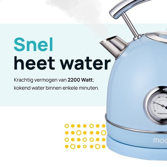 MOA Waterkoker Retro - 1.8L - RVS - BPA vrij - 2200W - 21.30x21.40x28.60 cm - Pastel blauw