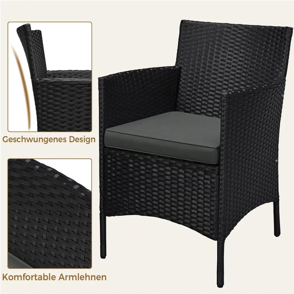 Yaheetech Tuinset 3-Delig - Rattan - Balkonset - Stoelen - Tafel Zwart/Grijs