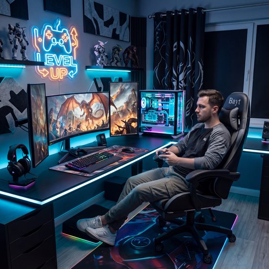 Bayt Gamestoel - Gaming Chair - Gamingstoel - Ergonomische Bureaustoel - Verstelbaar - Zwart en Grijs