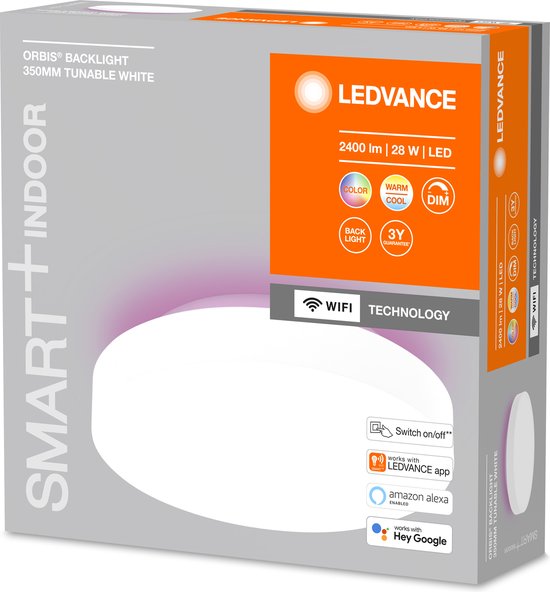 LEDVANCE Armatuur: voor plafond, DECORATIEVE PLAFOND BACKLIGHT MET WIFI TECHNOLOGIE / 28 W, 22-…24- V, stralingshoek: 11-, RGBTW, 3-65- K, behuizingsmateriaal: staal, IP2-