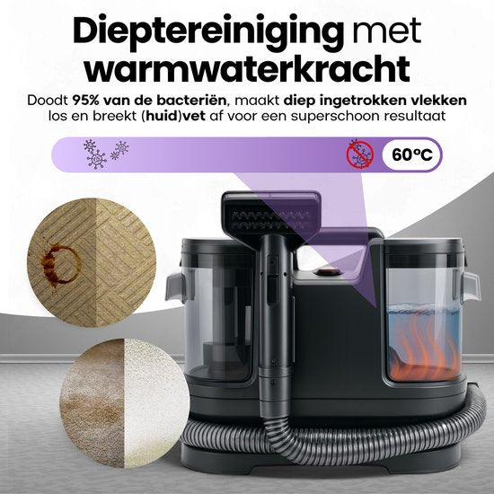 Hendriqs® 3-1 Tapijtreiniger 65°C met Anti-Verstopping Functie | Hoogste Zuigkracht in zijn Klasse - Draagbare Vlekkenreiniger Bank, Textiel, Matras - Zetelreiniger met Opzuig - Stoomreiniger - Bank Reiniger - Meubelreiniger - Reinigingsmachine