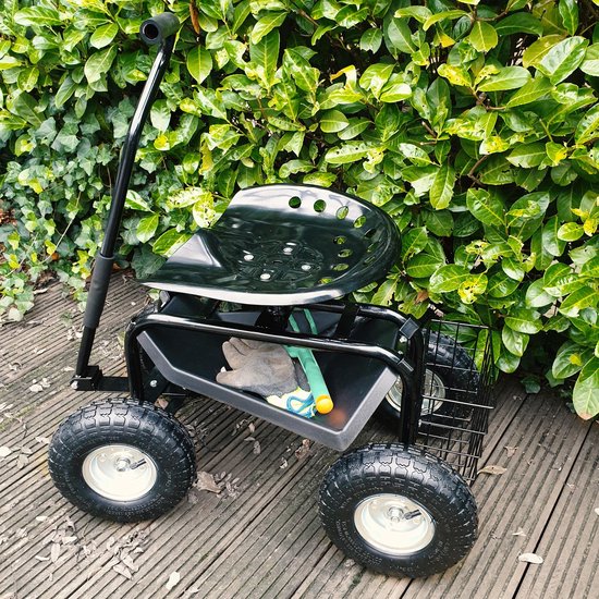 AXI AG22 Tuinkrukje op wielen voor de tuin in Zwart - Tuinkruk - Knielkruk van metaal met maximale belasting van 150 kg - Zitkruk met opbergruimte voor bij het tuinieren