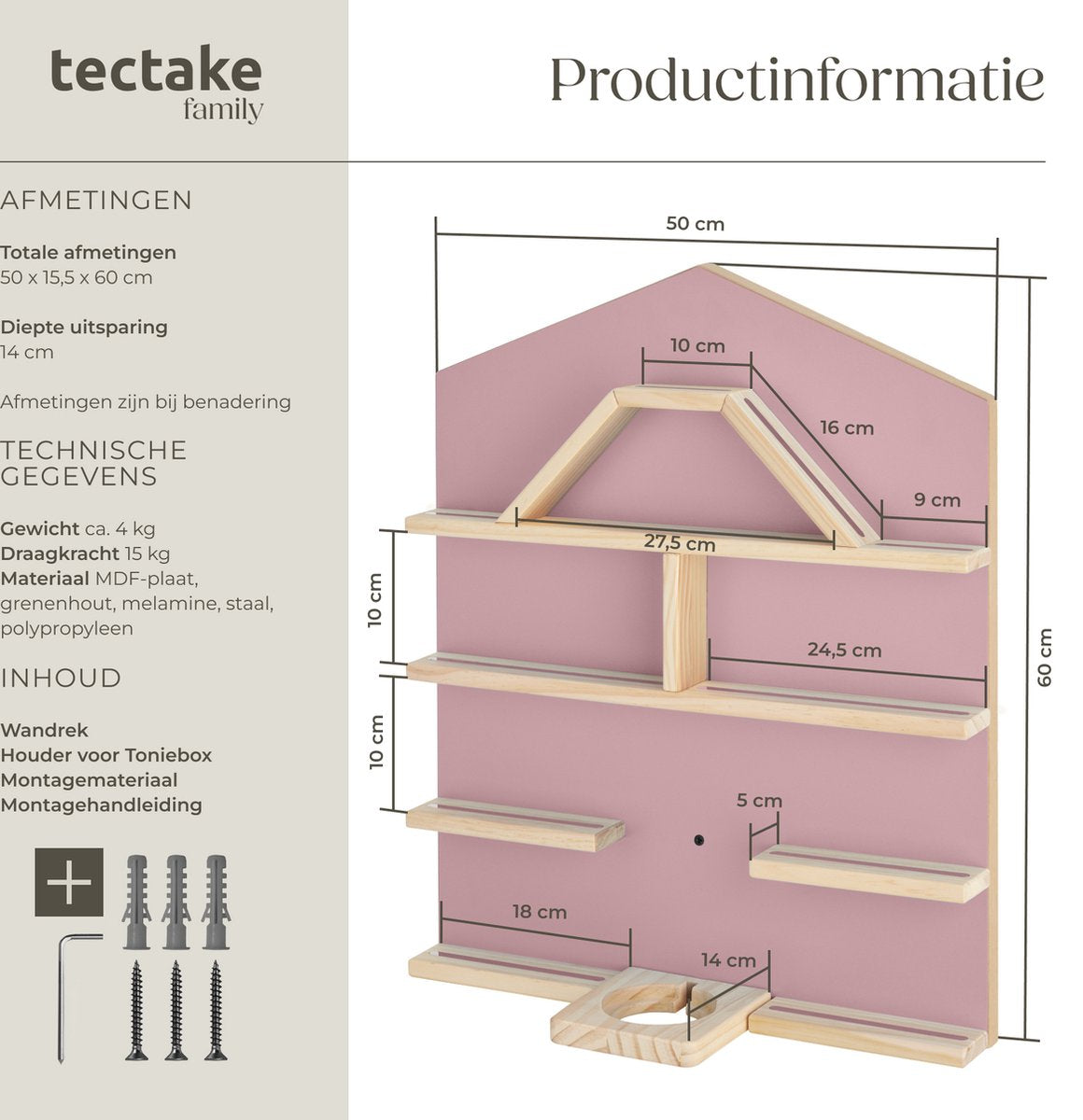 tectake Mylittle Story Wandrek voor Tonies – Huisvorm – Hout – Kersenlook