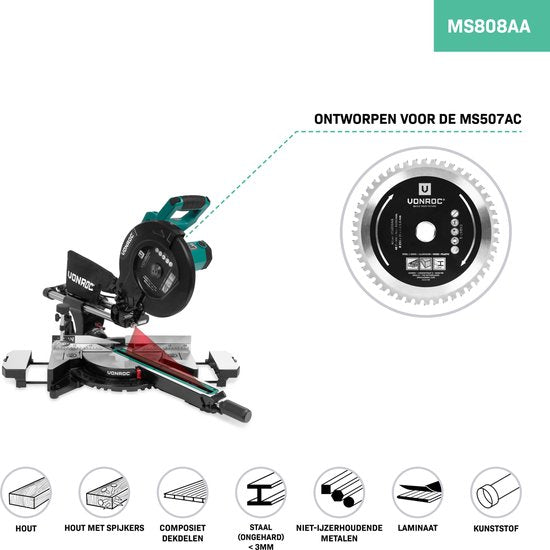 VONROC Multi-materiaal zaagblad - 255 x 30mm – 48 tanden – Voor hout, aluminium, kunststof en staal – Voor MS507AC