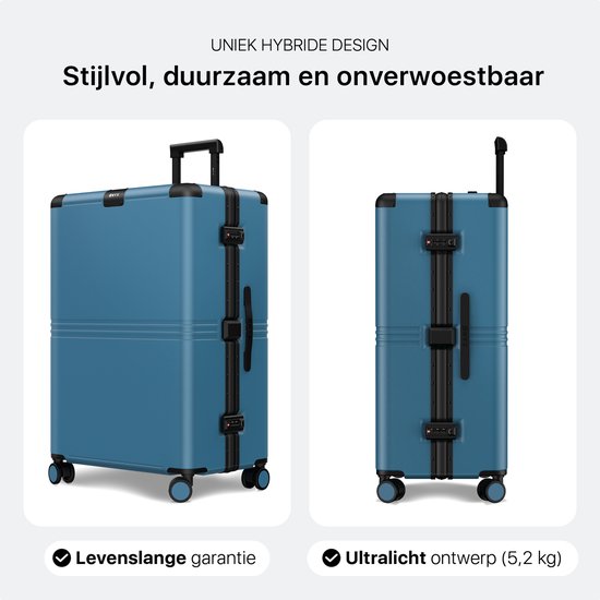 ONYX Hybrid Pro Check-in Koffer Large 100 Liter - Gerecycled Polycarbonaat en Ritsloos Design - Reiskoffer met TSA-slot en Spinner wielen - Lichtgewicht Trolley met Laptopvak - Glacier Blue