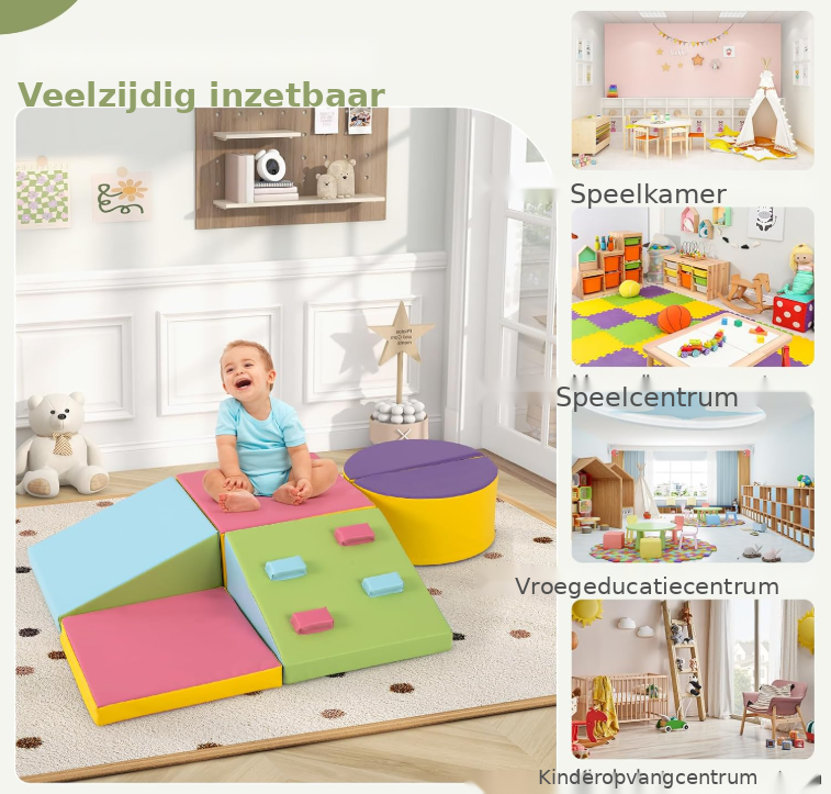 COSTWAY Zachte Bouwstenen Set - 6-delig - Klim-, Kruip- en Speelblokken - 40 x 40 x 20 cm - Meerkleurig