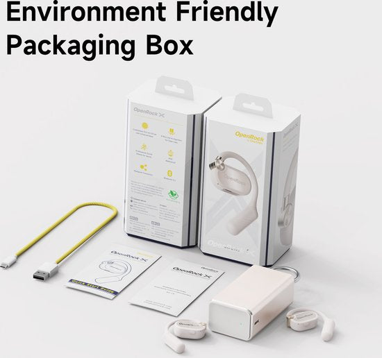 OpenRock - X White - Draadloze Open-Ear Hoofdtelefoon - Bluetooth - Lange batterij - Ruisonderdrukking - draadloos - TubeBass™ Technologie