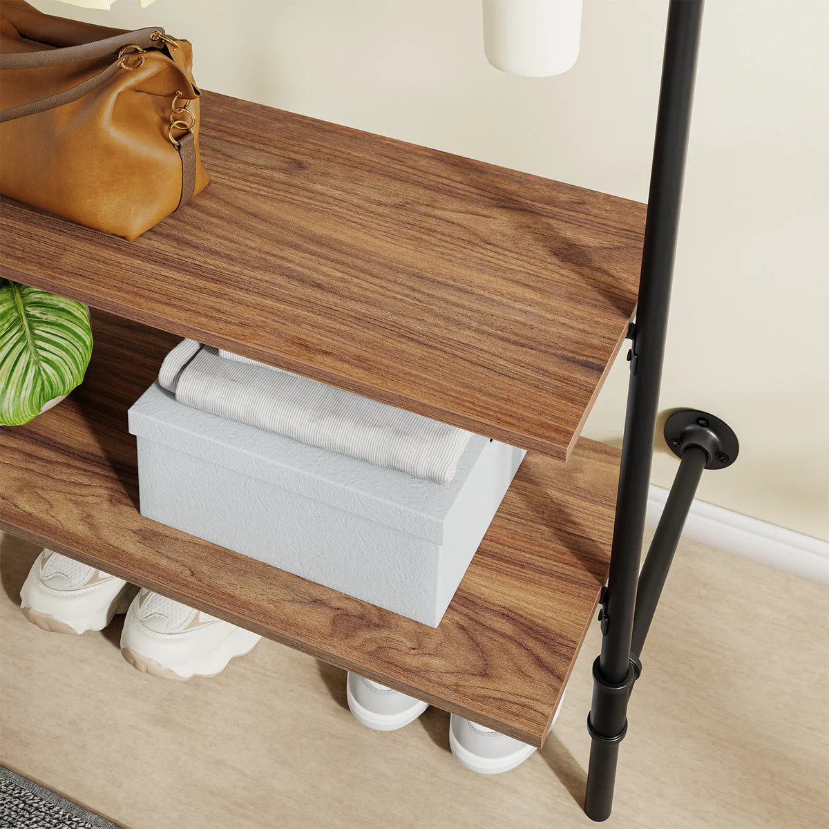 SoBuy KLS20-SCH Compact Wandkledingrek met 2 MDF-Planken - Industrieel Zwart - 91,5x48x220 cm