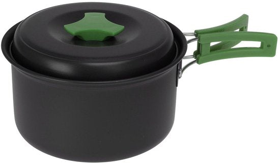 Redcliffs Outdoor Camping pannenset - 2x - aluminium/RVS - zwart/groen - kamperen