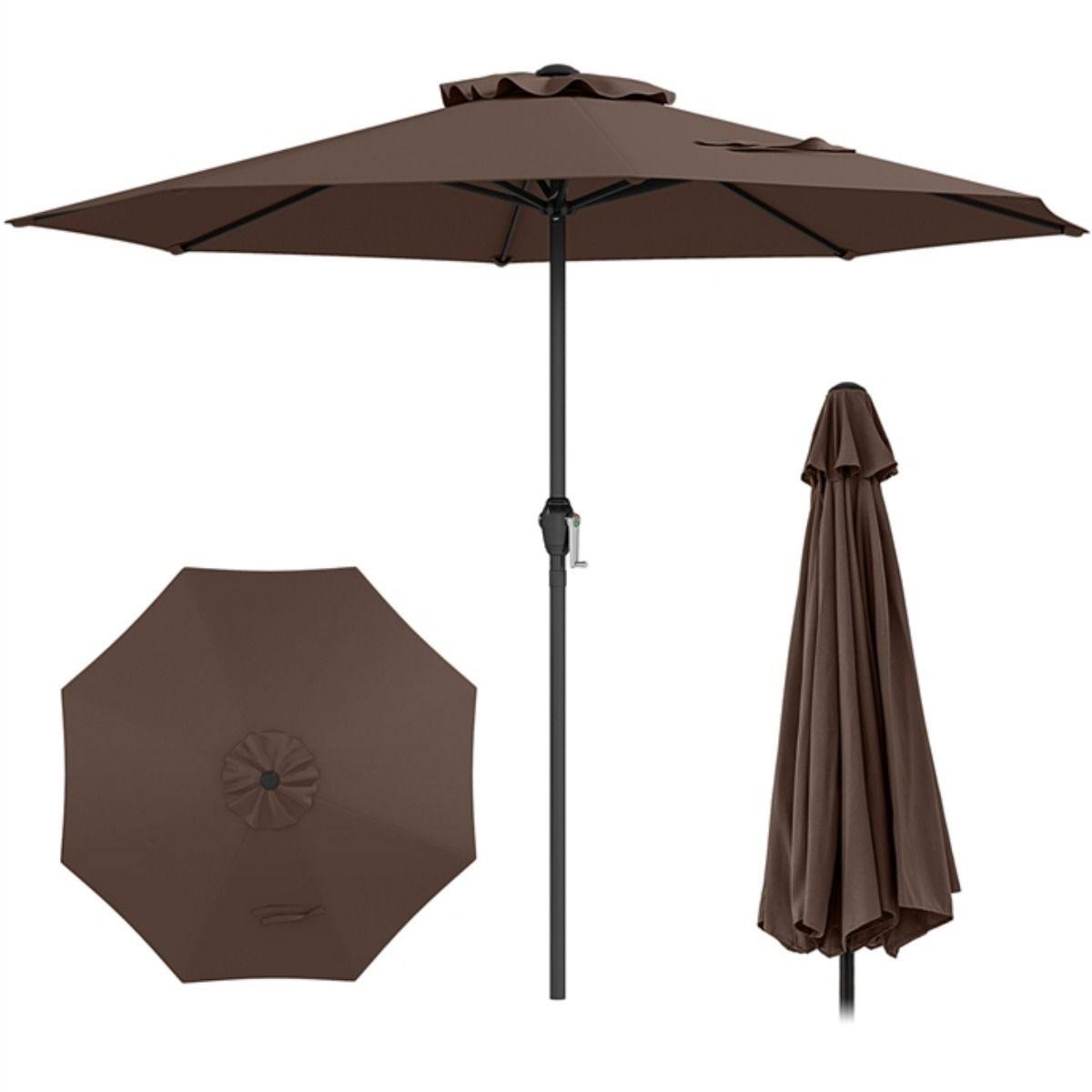 Coast Terrasparasol met slinger - geventileerd dak - 8 stevige ribben - bruin - 260 cm