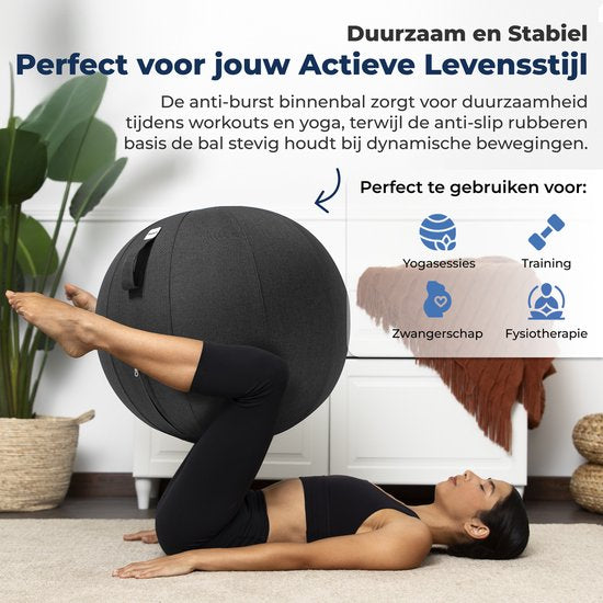 Backerz Zitbal 55 CM - Zitballen met Hoes Linnen - Ergonomische Bureaustoel Kantoor en Thuis - Luxe Yoga Bal - Zwart 2